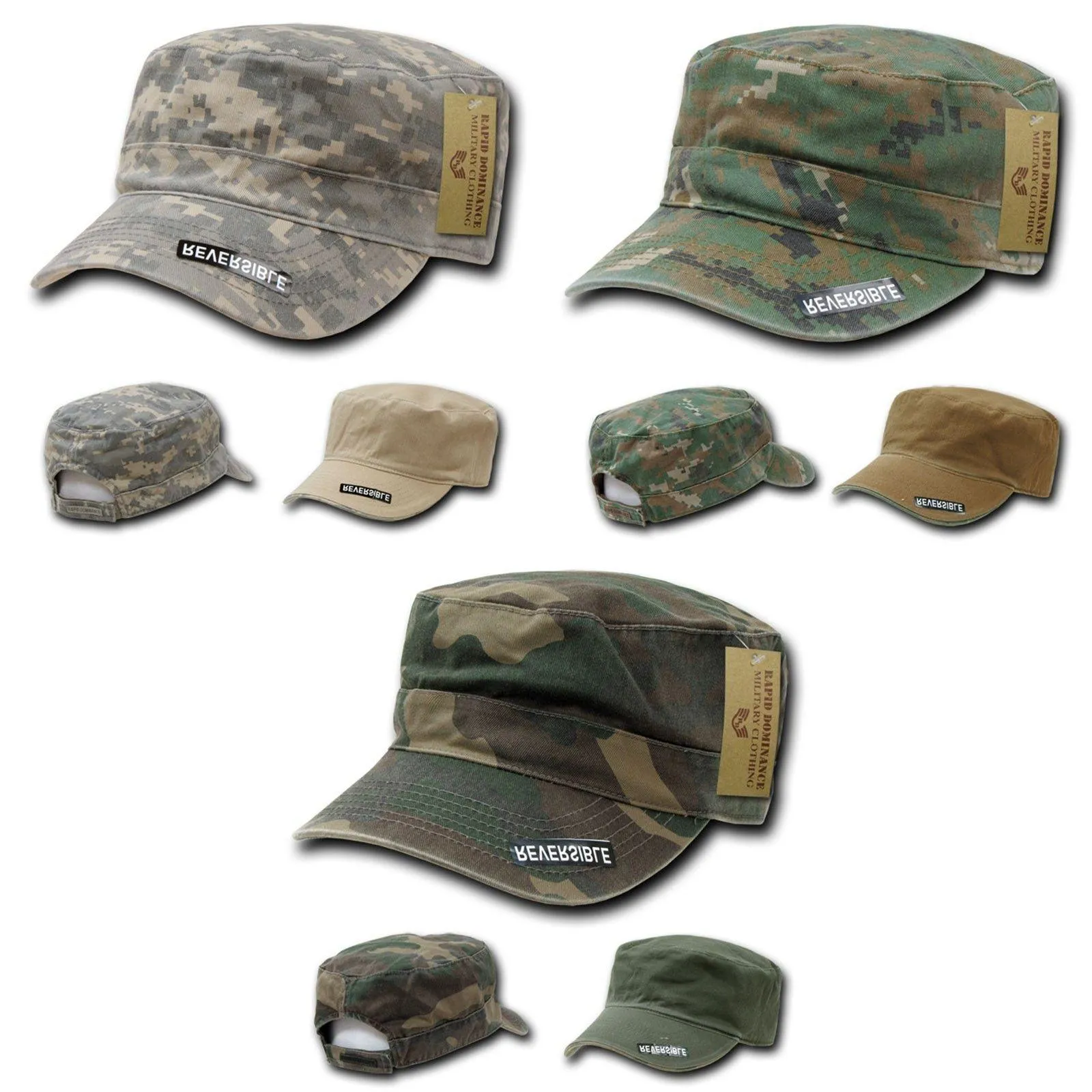 1 Dozen Bdu Patrol Cadet Military Reversible Flat Camo Caps Hats Wholesale Lots
