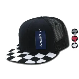 1 Dozen Decky 6 Panel Flat Bill Checkered Trucker Race Flag Hats Caps Wholesale Lots
