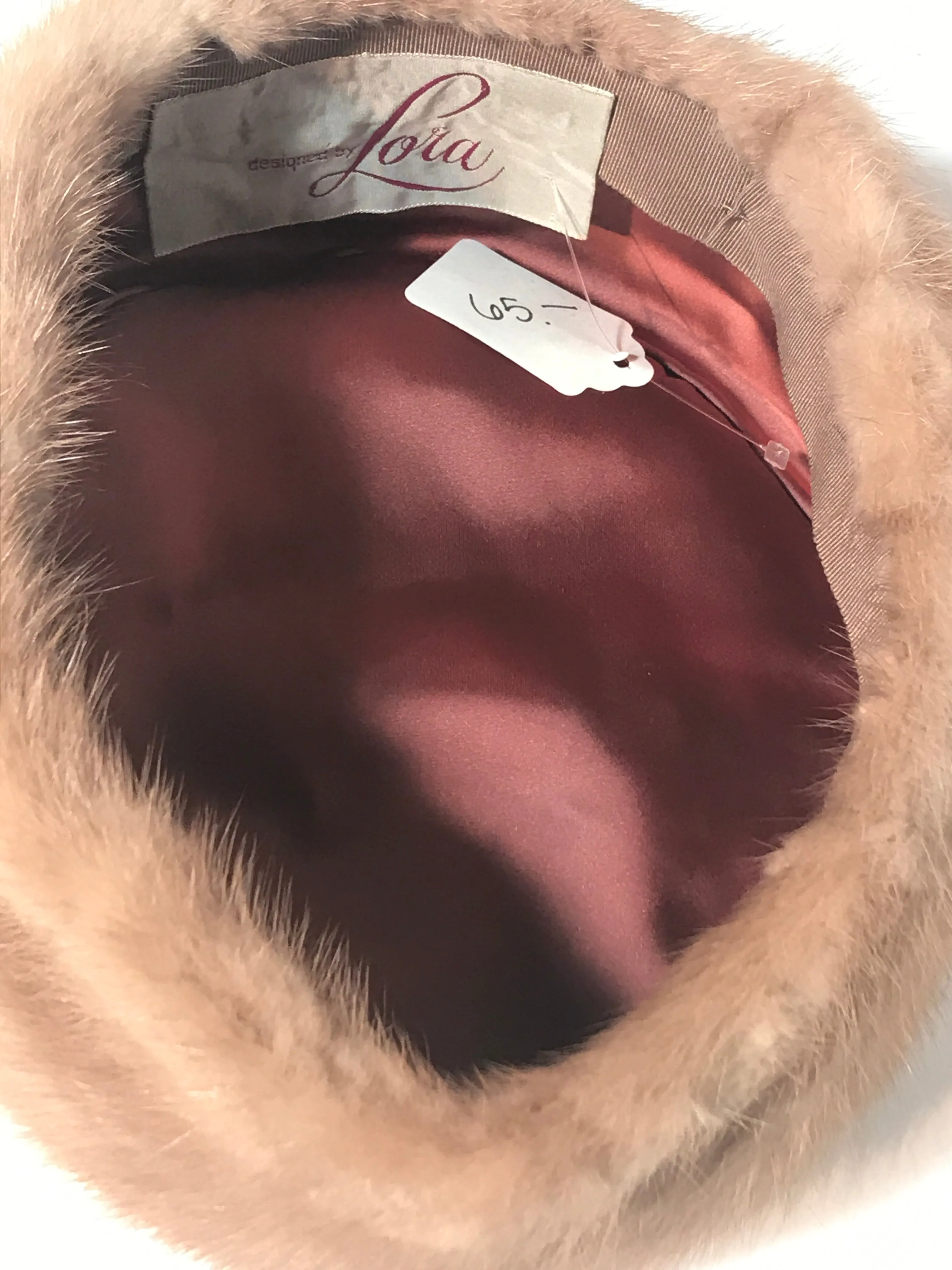 1950s Brown Mink Fur Pillbox Style Hat Designed By Lora