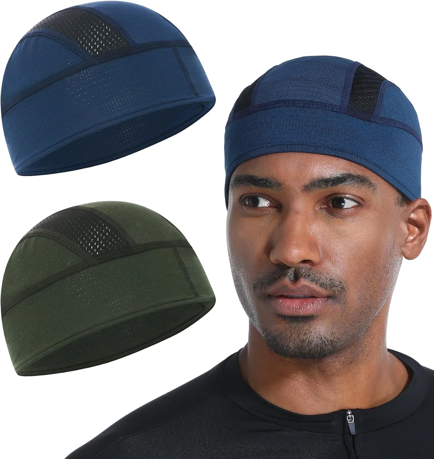 2 Pieces Skull Caps Helmet Liner for Men Women Cooling Cycling Hat Beanie for Running Fits Under Helmets