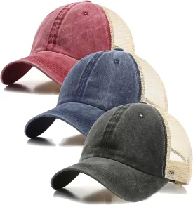 3 Packs Vintage Washed Cotton Distressed Mesh Cap Baseball Cap Golf Suitable for Men and Women