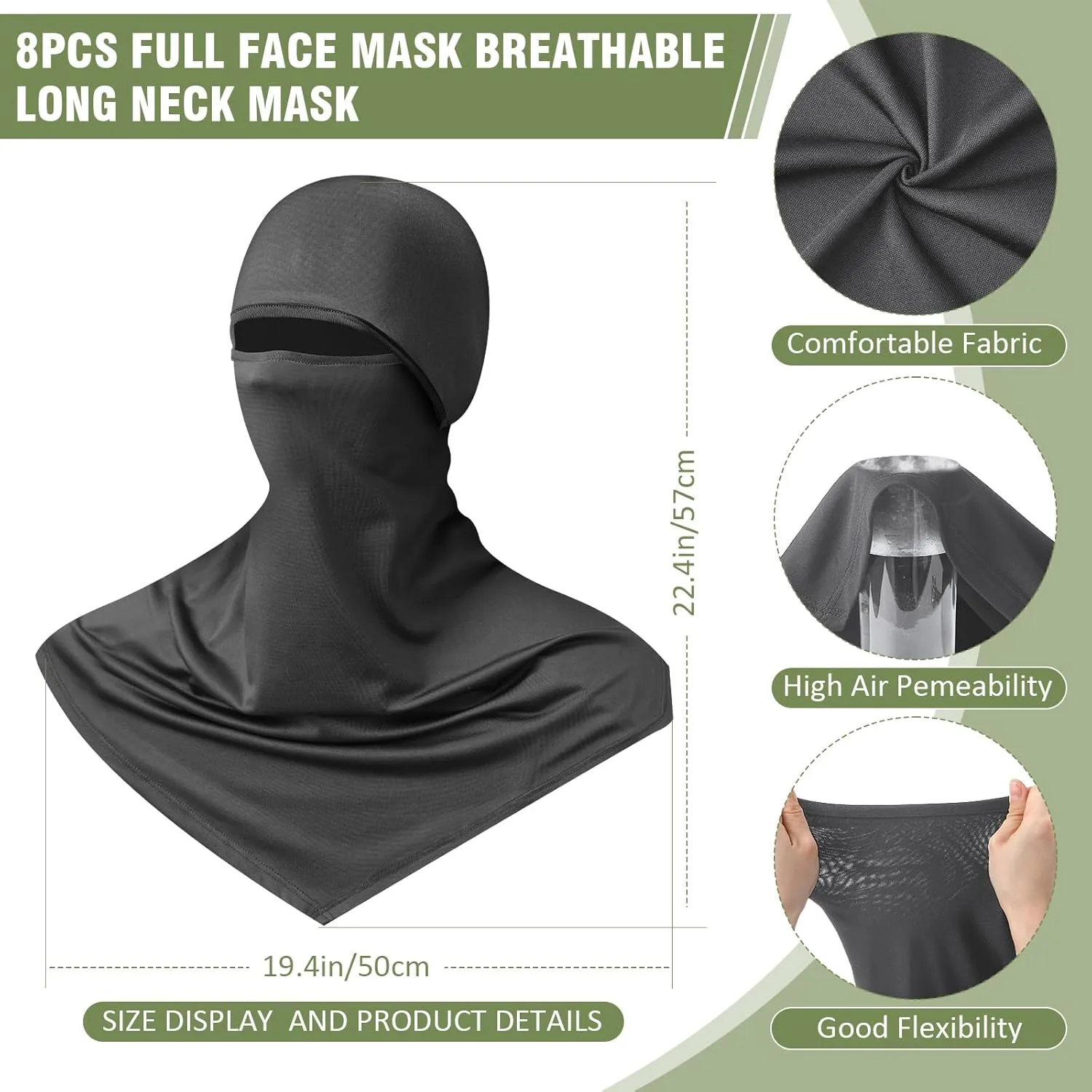8 Pcs Balaclava Full Face Masks Summer Balaclava Long Face and Neck Cover Breathable Sun Protection for Men Women