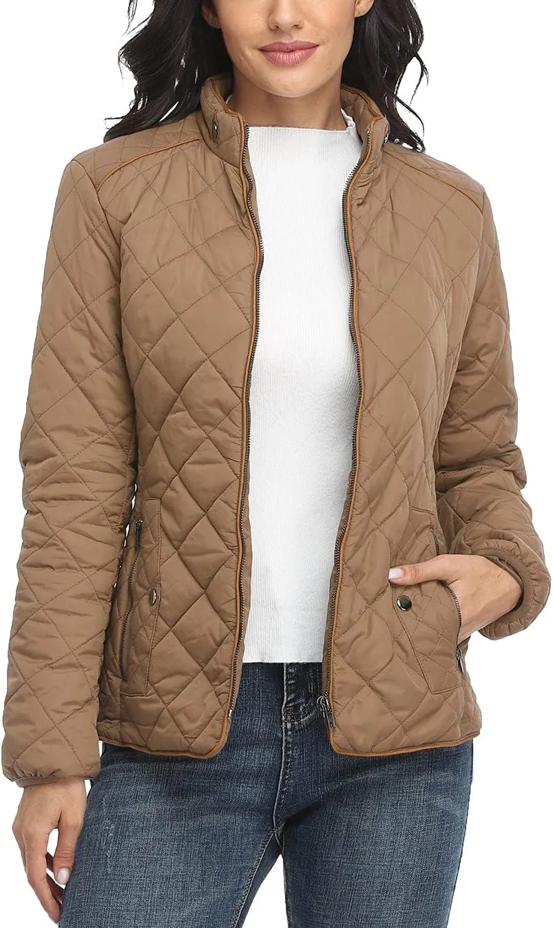 Anienaya Women's Lightweight Quilted Jacket Stand Collar Zip Warm Winter Coat Outwear w 2 Pockets