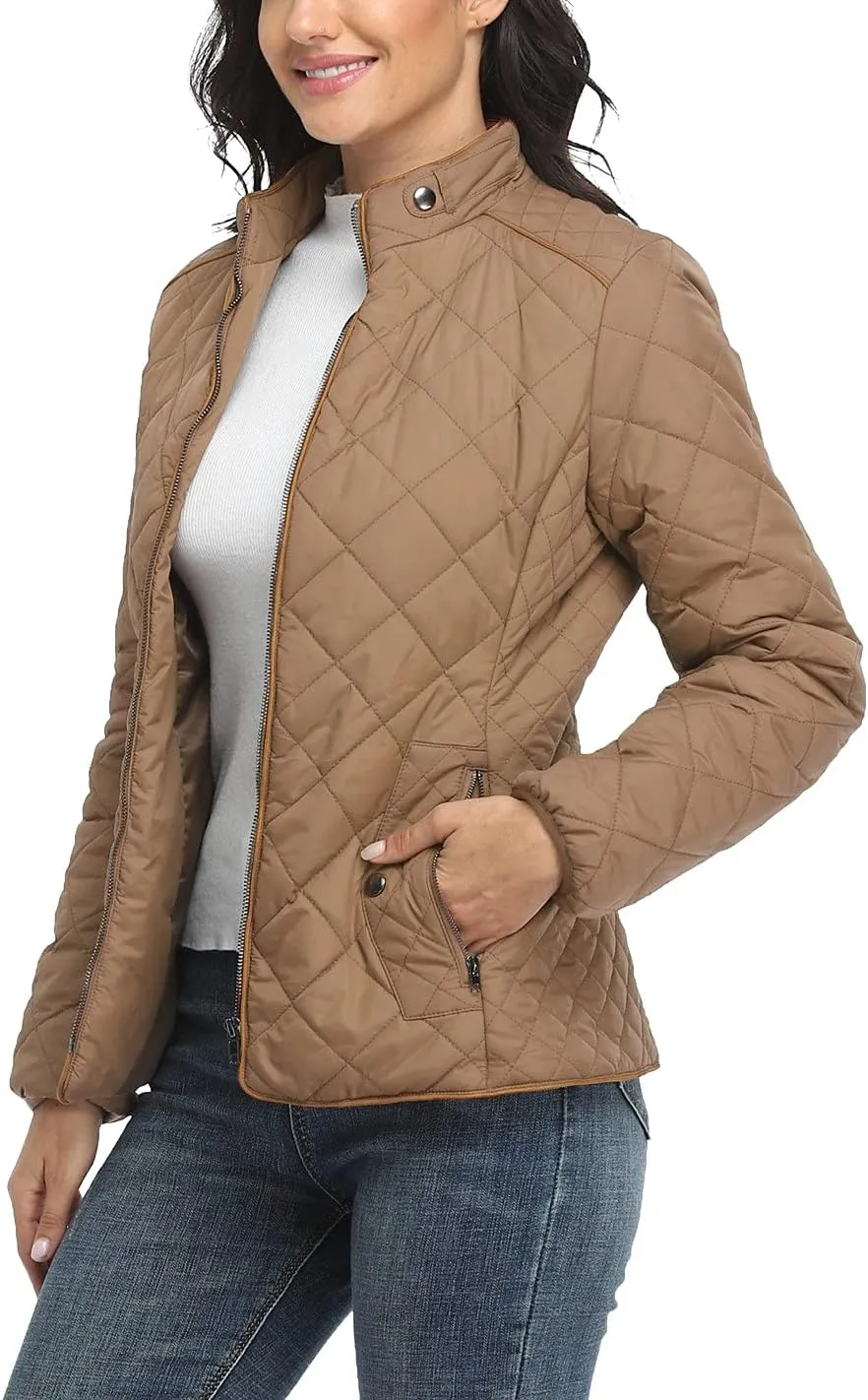 Anienaya Women's Lightweight Quilted Jacket Stand Collar Zip Warm Winter Coat Outwear w 2 Pockets