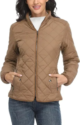Anienaya Women's Lightweight Quilted Jacket Stand Collar Zip Warm Winter Coat Outwear w 2 Pockets