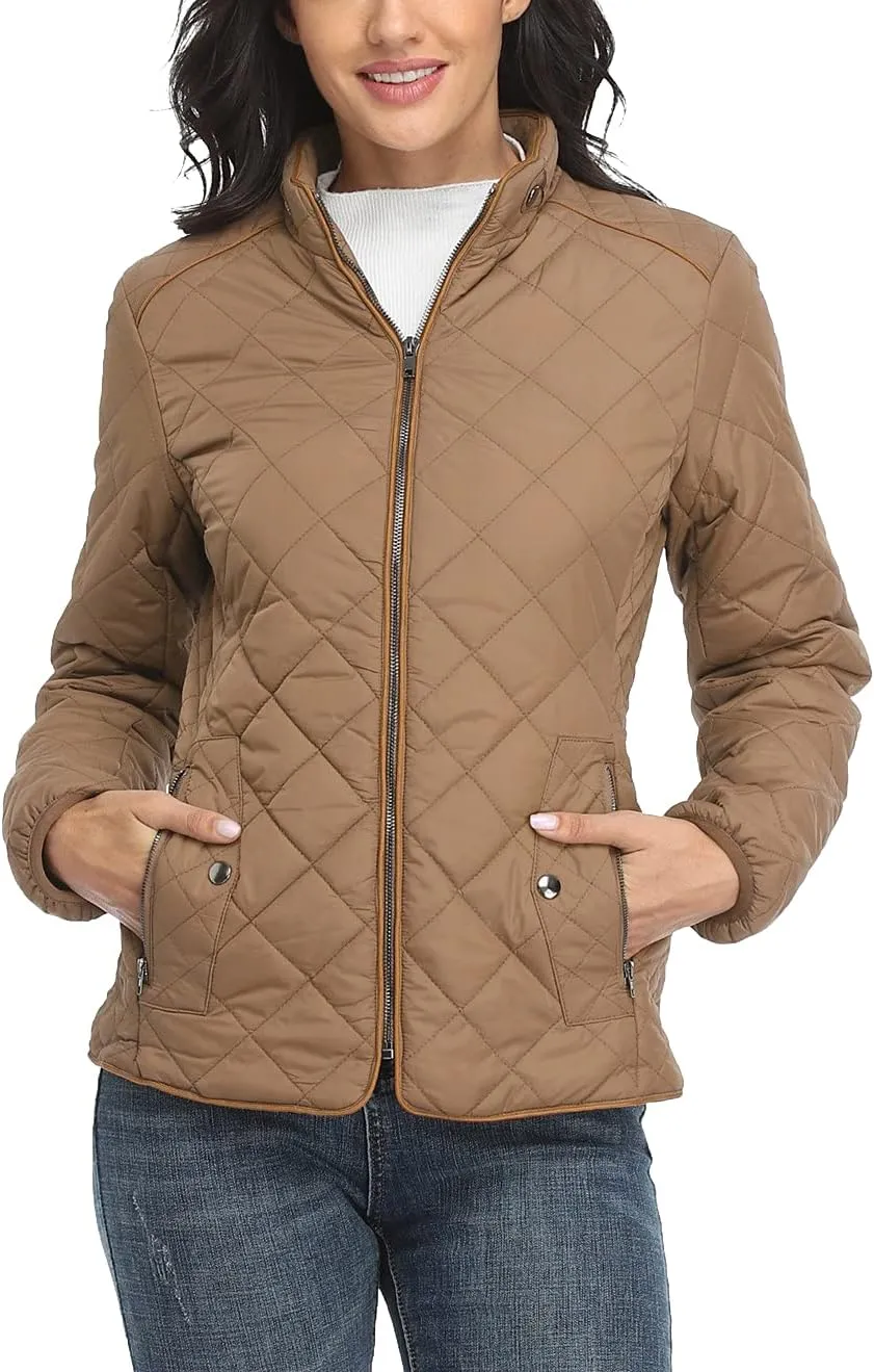 Anienaya Women's Lightweight Quilted Jacket Stand Collar Zip Warm Winter Coat Outwear w 2 Pockets