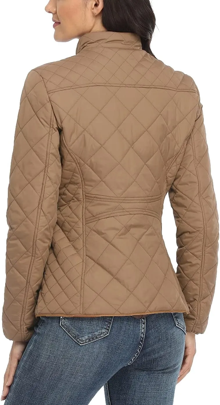 Anienaya Women's Lightweight Quilted Jacket Stand Collar Zip Warm Winter Coat Outwear w 2 Pockets