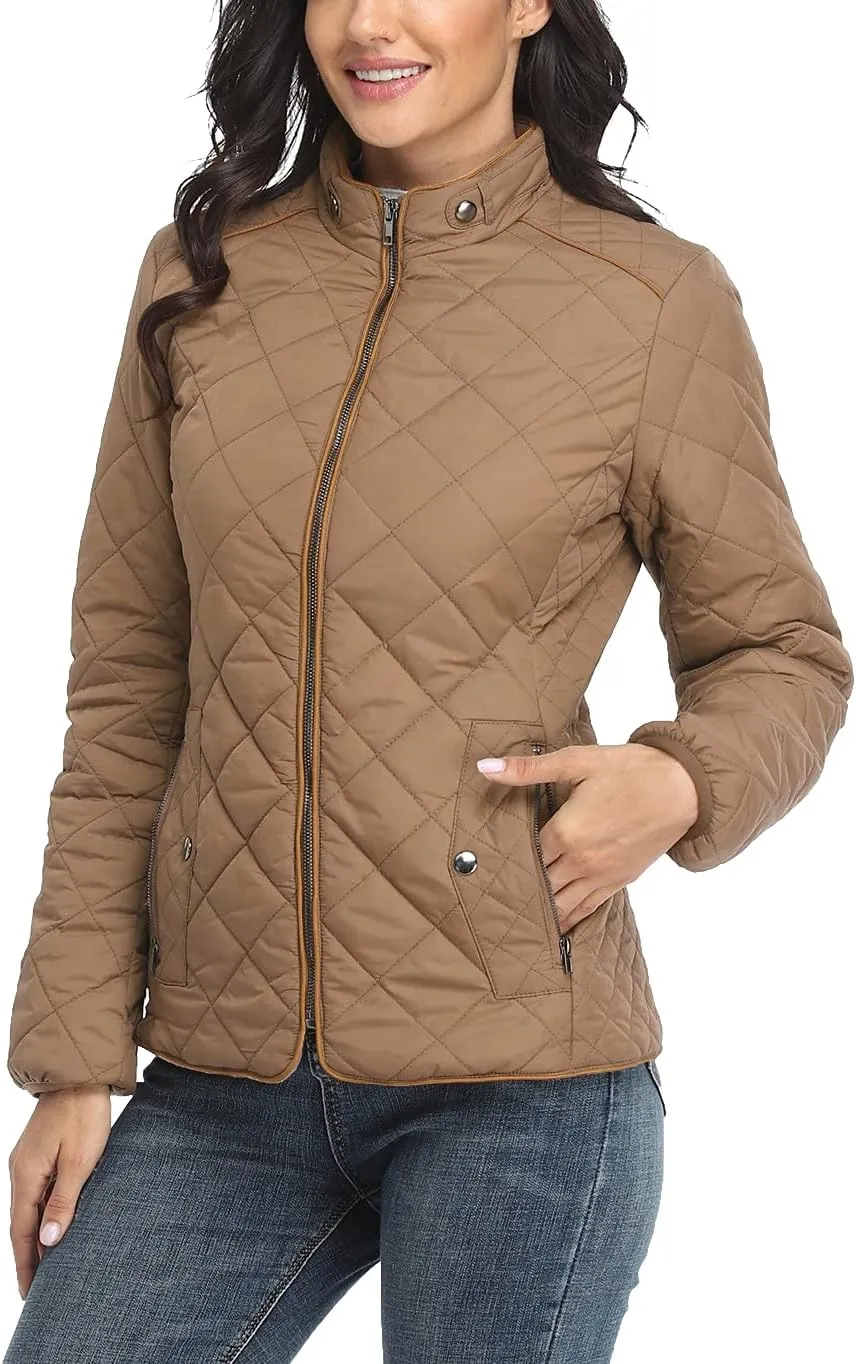 Anienaya Women's Lightweight Quilted Jacket Stand Collar Zip Warm Winter Coat Outwear w 2 Pockets
