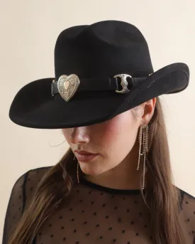 Black Heart Buckle Western Trendy Cowgirl Hat