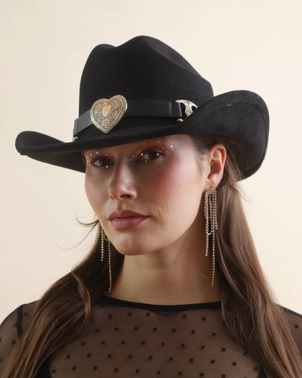 Black Heart Buckle Western Trendy Cowgirl Hat