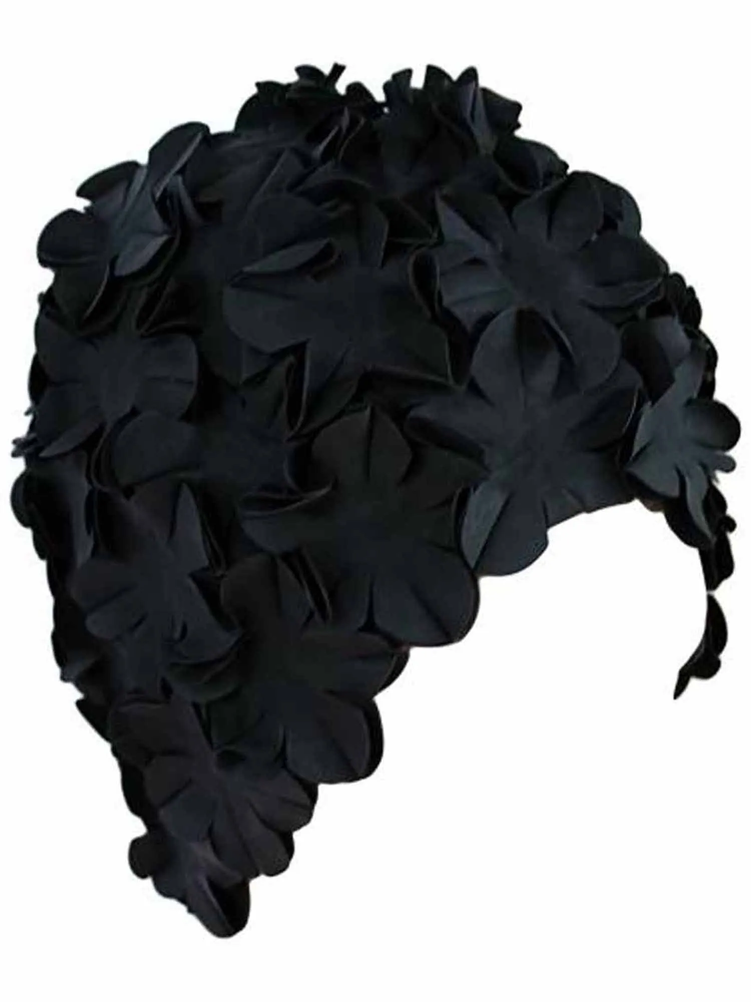 Black Latex Bathing Cap With Petals