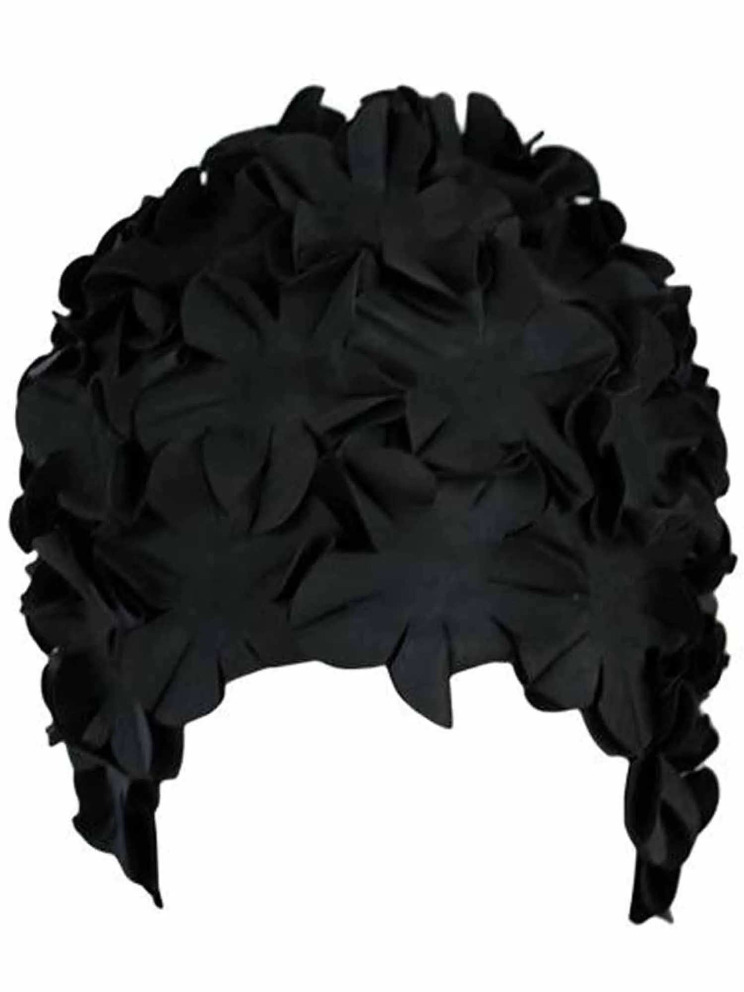 Black Latex Bathing Cap With Petals
