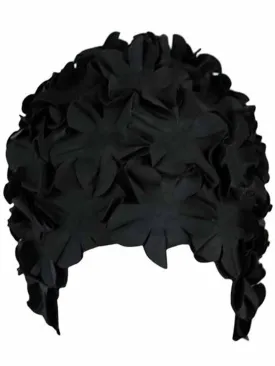 Black Latex Bathing Cap With Petals
