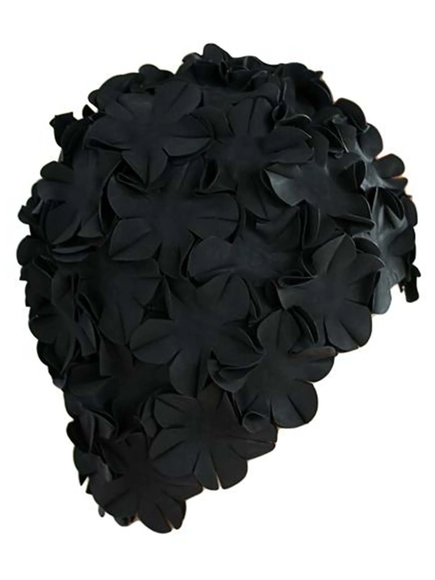 Black Latex Bathing Cap With Petals