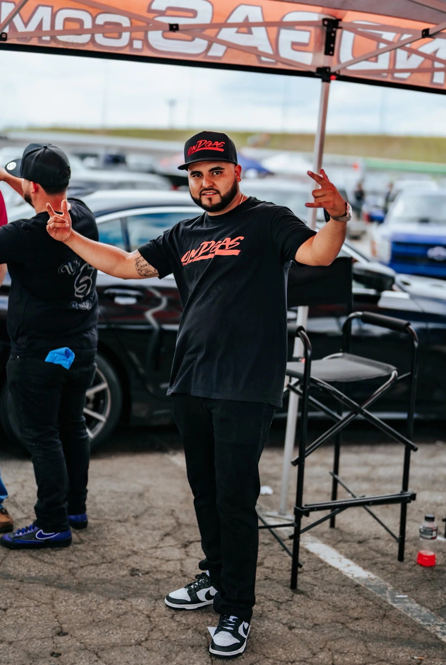 Black ONDGAS Snapback with red rubber ONDGAS logo