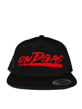 Black ONDGAS Snapback with red rubber ONDGAS logo