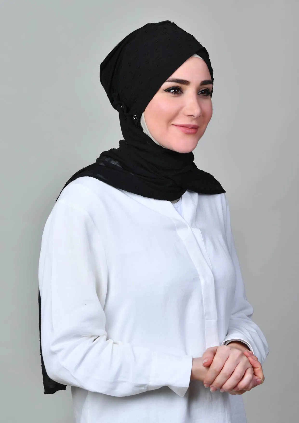 Black Polka- Cap Shawl- Crinkled Butti Chiffon