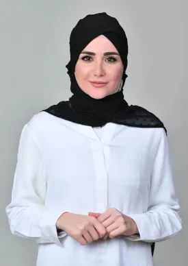 Black Polka- Cap Shawl- Crinkled Butti Chiffon