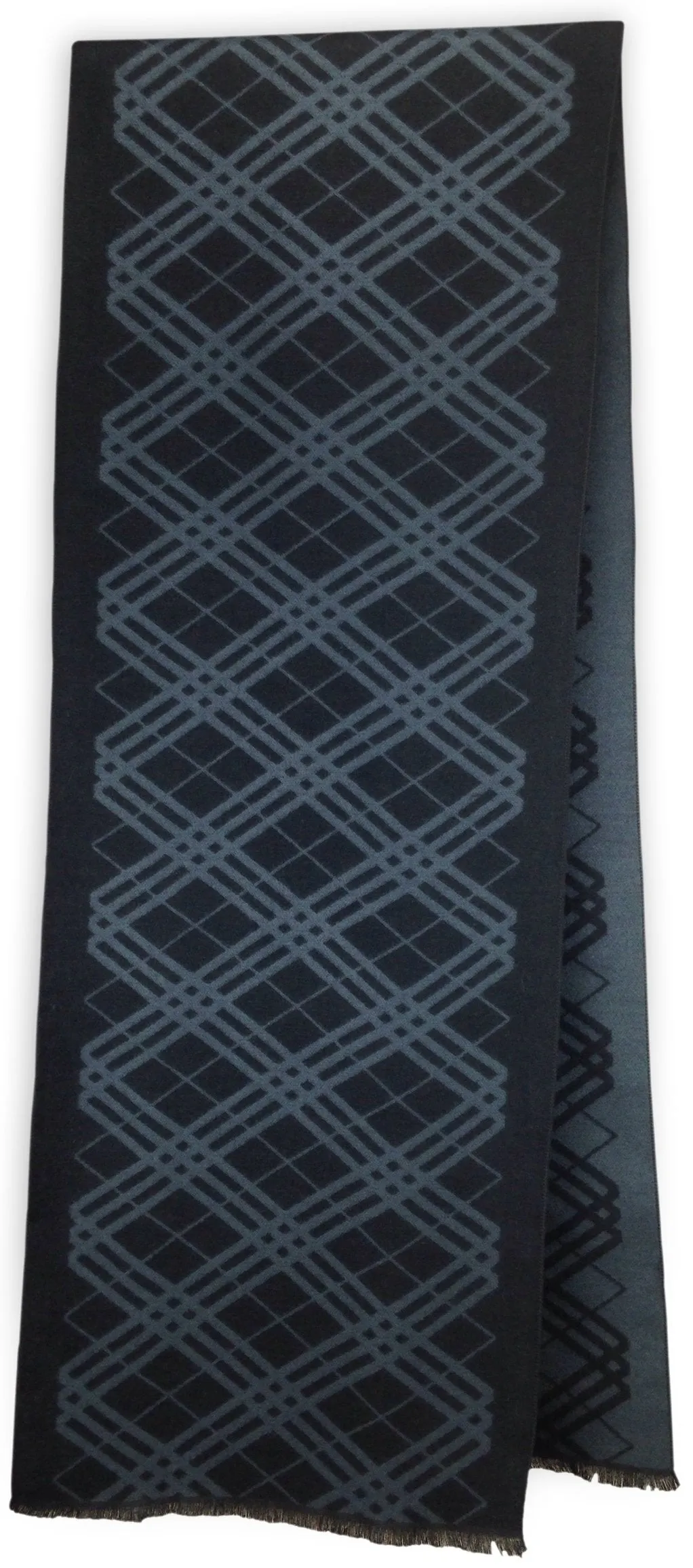 Bleu Nero Luxurious Winter Scarf Premium Cashmere Feel Unique Design Selection Black/Blue-grey Diagonal Plaid   Border
