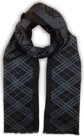 Bleu Nero Luxurious Winter Scarf Premium Cashmere Feel Unique Design Selection Black/Blue-grey Diagonal Plaid   Border