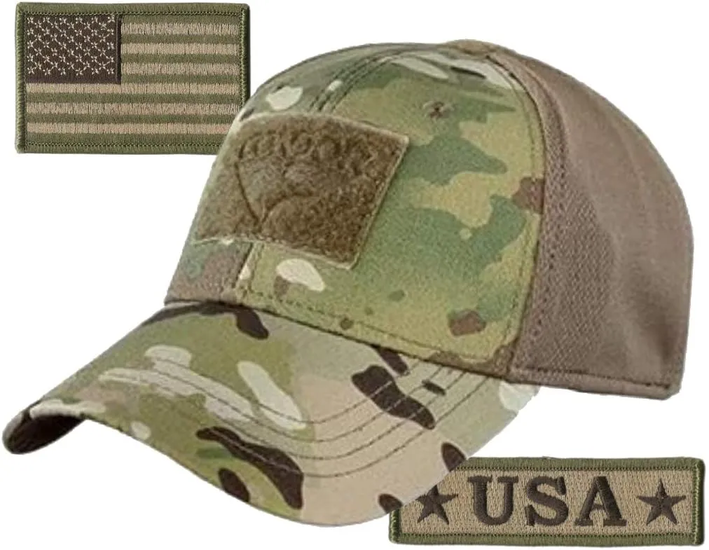 Condor Fitted Tactical Cap Bundle - USA Morale & USA Flag Patches - Choose Size