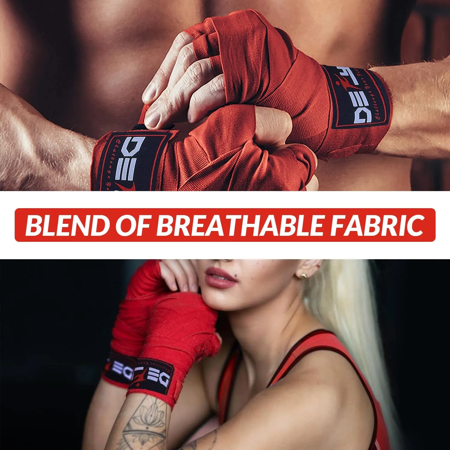 DEFY Professional 180 Inch Hand Wraps for Boxing Muay Thai MMA Elastic Bandages for Men & Women -Pair