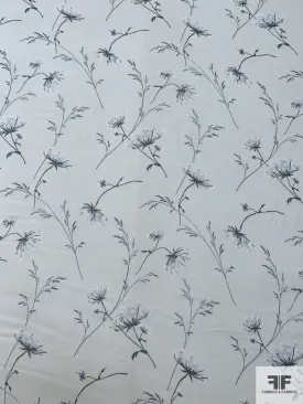 Delicate Floral Printed Crinkled Silk Chiffon - Frosty Aquamarine / Dark Teal