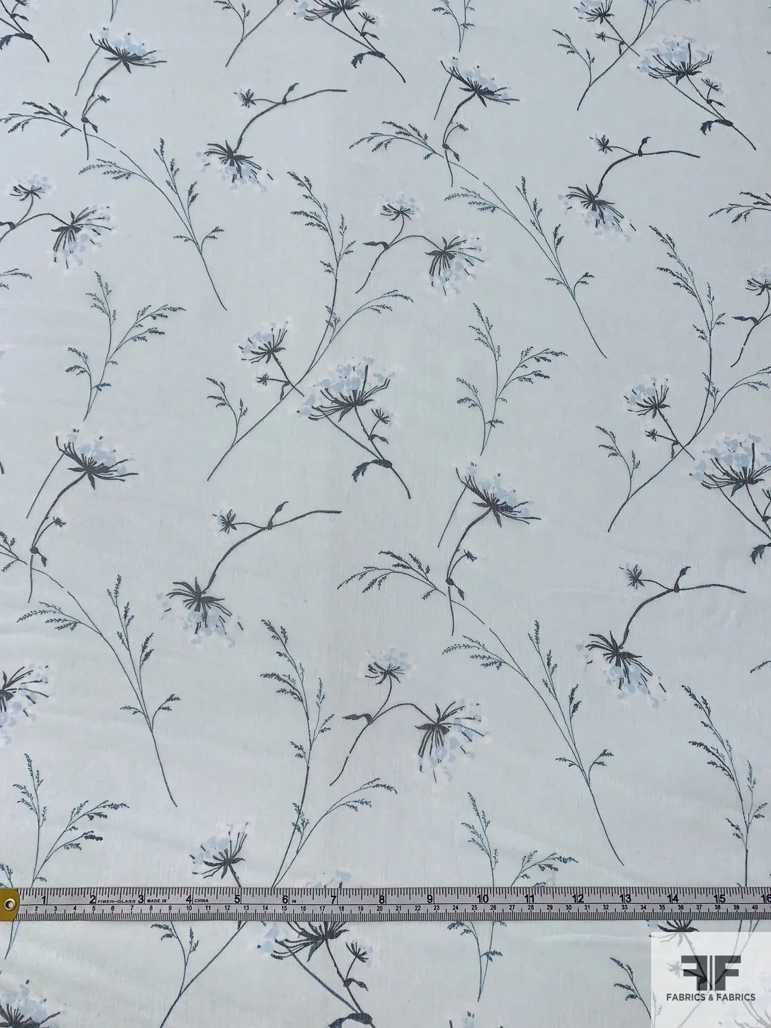 Delicate Floral Printed Crinkled Silk Chiffon - Frosty Aquamarine / Dark Teal