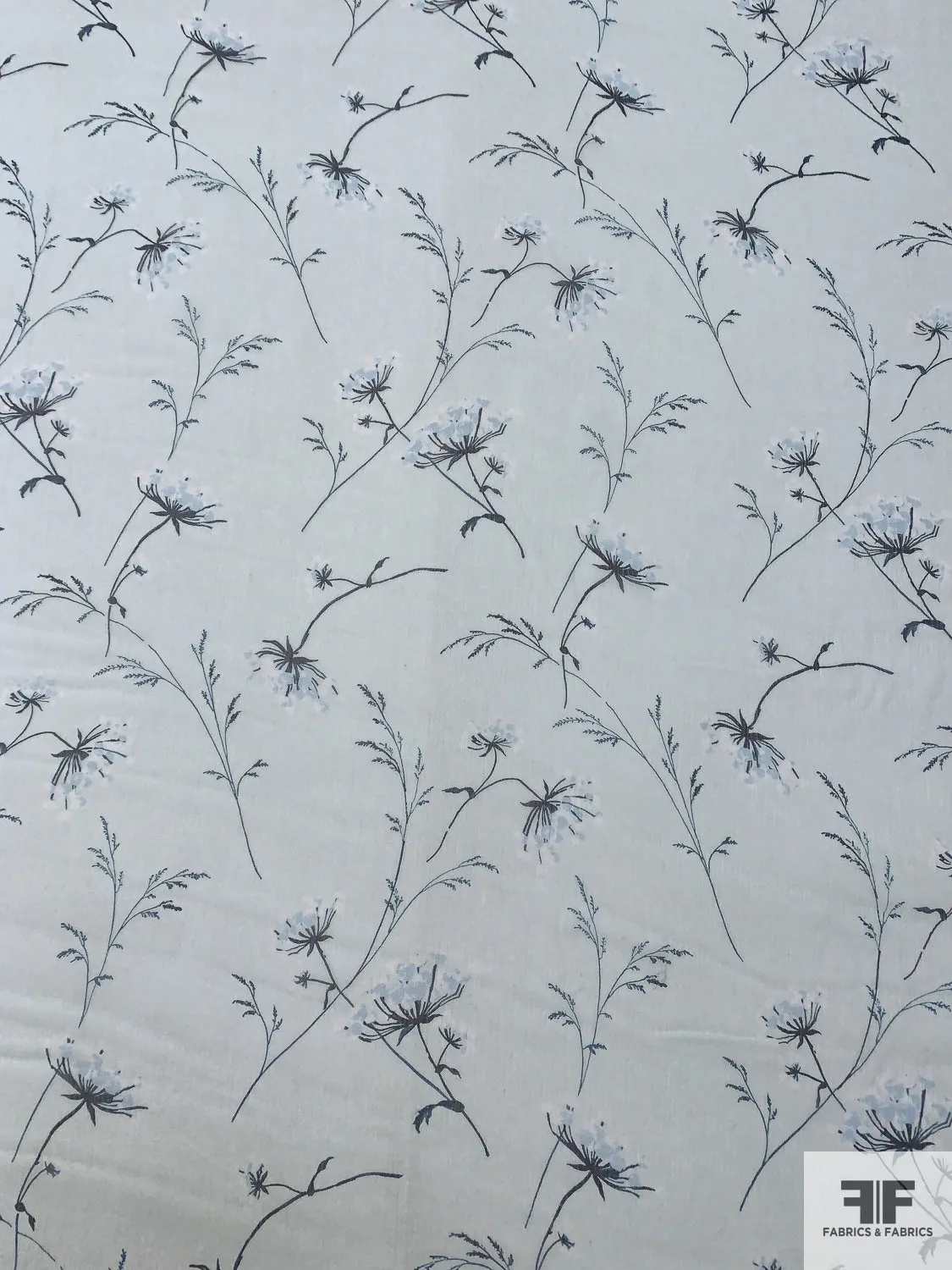 Delicate Floral Printed Crinkled Silk Chiffon - Frosty Aquamarine / Dark Teal