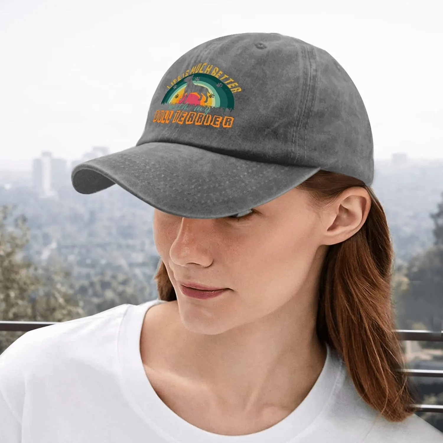 devor Cap Life is Much Better with My Bull Terrier Baseball Cap for Men Funny Denim Baseball Cap Adjustable