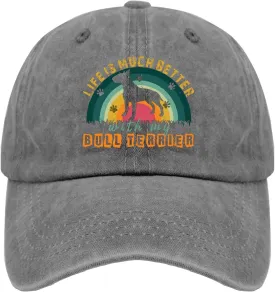 devor Cap Life is Much Better with My Bull Terrier Baseball Cap for Men Funny Denim Baseball Cap Adjustable