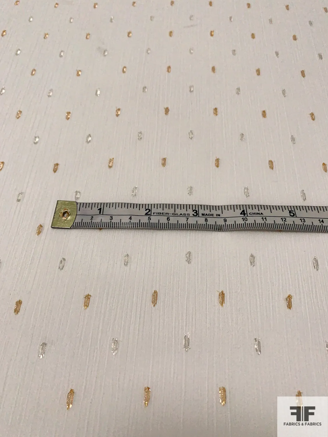 Ditsy Lurex Specks Clip Crinkled Polyester Chiffon - Ivory / Silver / Gold