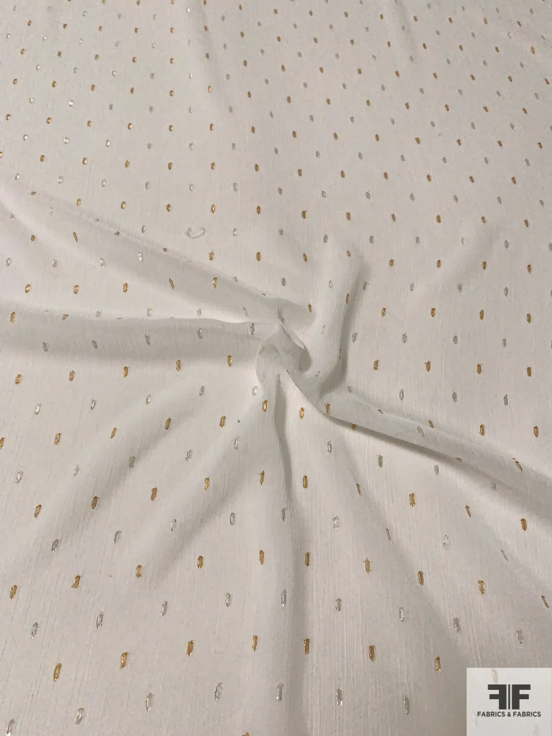 Ditsy Lurex Specks Clip Crinkled Polyester Chiffon - Ivory / Silver / Gold