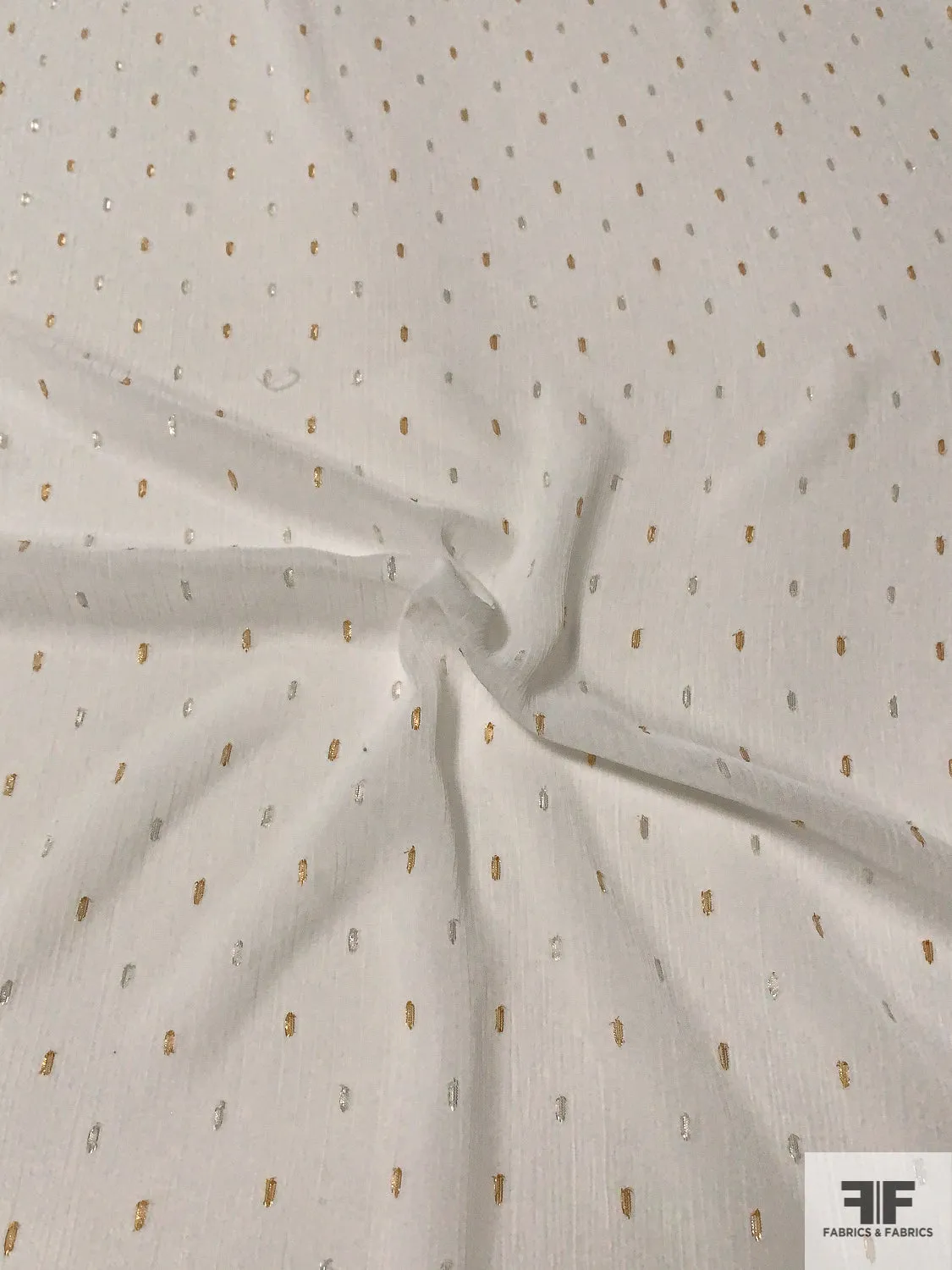 Ditsy Lurex Specks Clip Crinkled Polyester Chiffon - Ivory / Silver / Gold