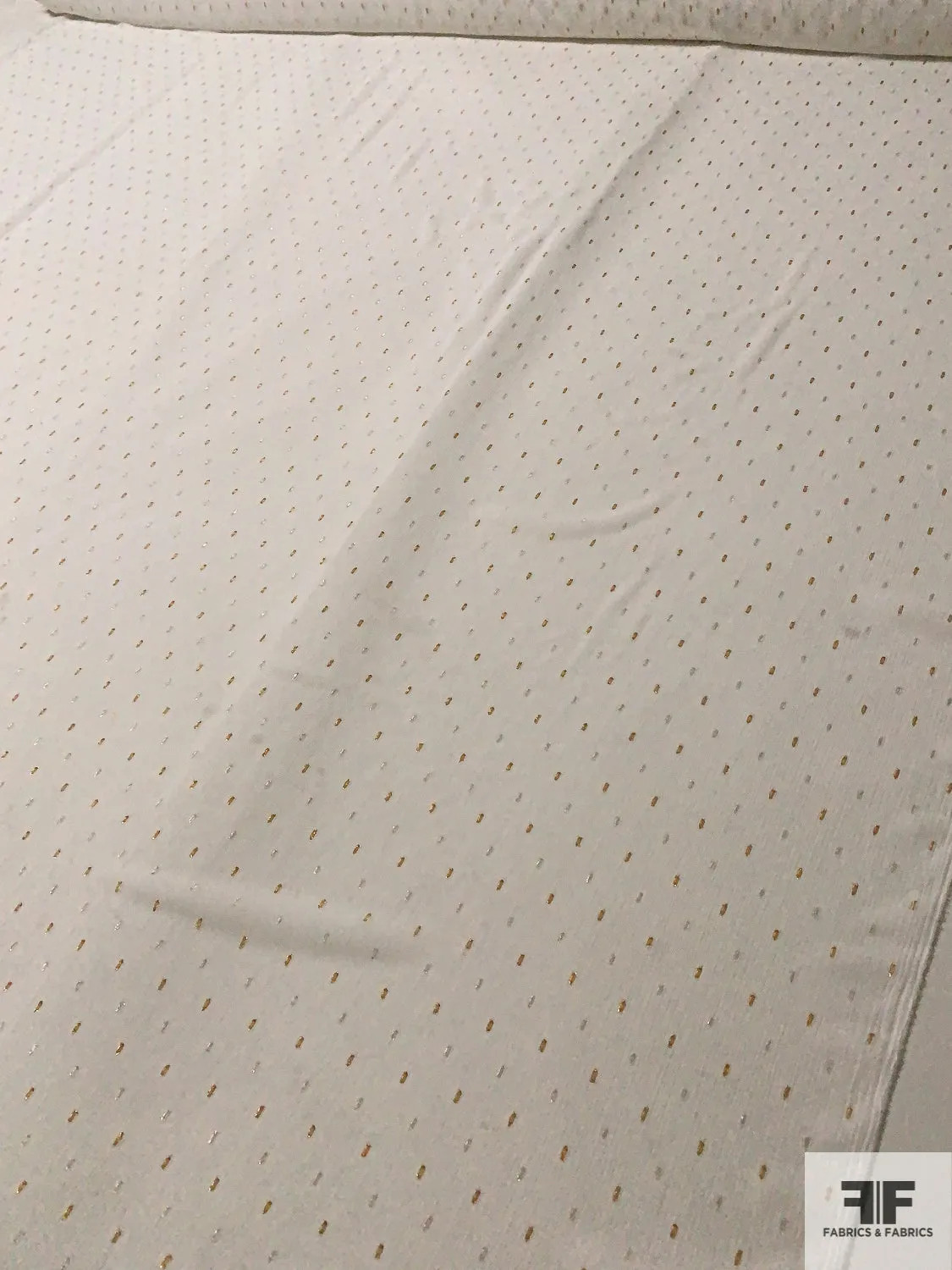 Ditsy Lurex Specks Clip Crinkled Polyester Chiffon - Ivory / Silver / Gold