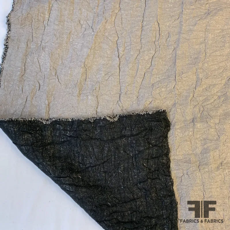 Double-Faced Crinkled Cotton on Metallic - Black/Silver/Taupe