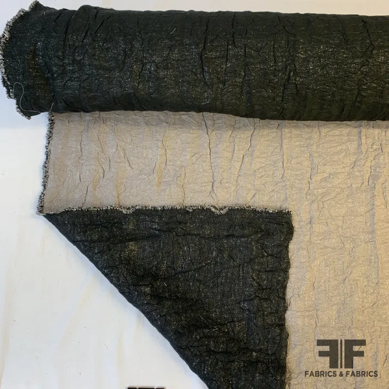 Double-Faced Crinkled Cotton on Metallic - Black/Silver/Taupe