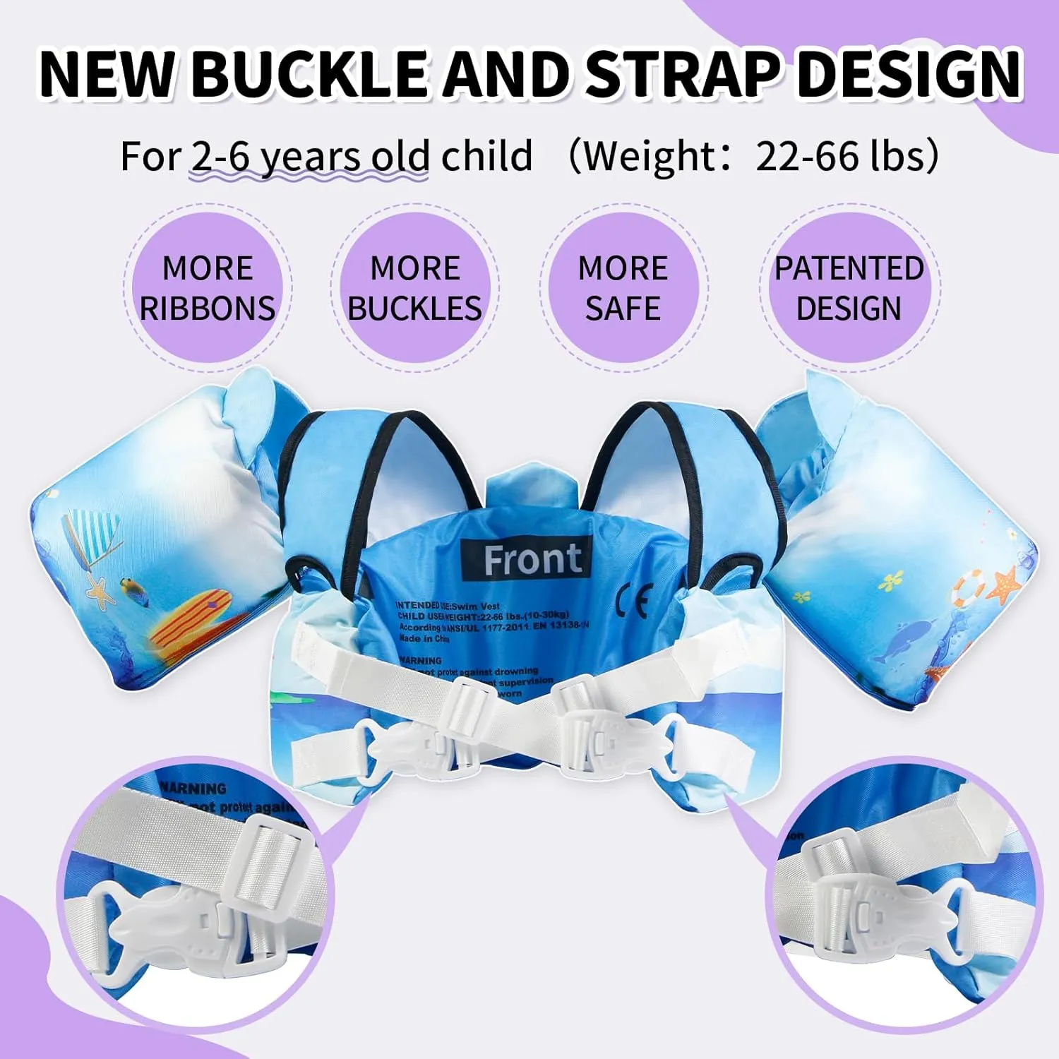 Elejolie Toddler Swim Vest for Child Learn Swiming Training,Infant Safety Swimmies Aid Jacket for Kids 2 3 4 5 6 Years Old,Arm Water Wings for Baby 22-66lbs