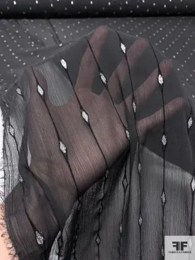 Evil Eye Flock-Striped and Glittered Crinkled Polyester Chiffon - Black / Silver