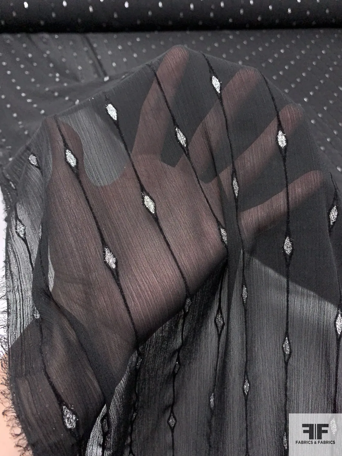 Evil Eye Flock-Striped and Glittered Crinkled Polyester Chiffon - Black / Silver