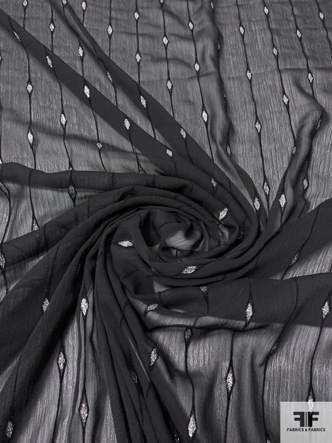 Evil Eye Flock-Striped and Glittered Crinkled Polyester Chiffon - Black / Silver