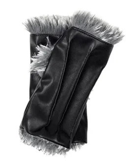 Fingerless Gloves - Vegan Black Leather lined in Fox Faux Fur (SOLD OUT)