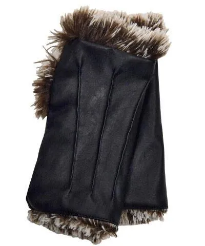 Fingerless Gloves - Vegan Black Leather lined in Fox Faux Fur (SOLD OUT)