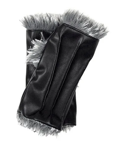 Fingerless Gloves - Vegan Black Leather lined in Fox Faux Fur (SOLD OUT)