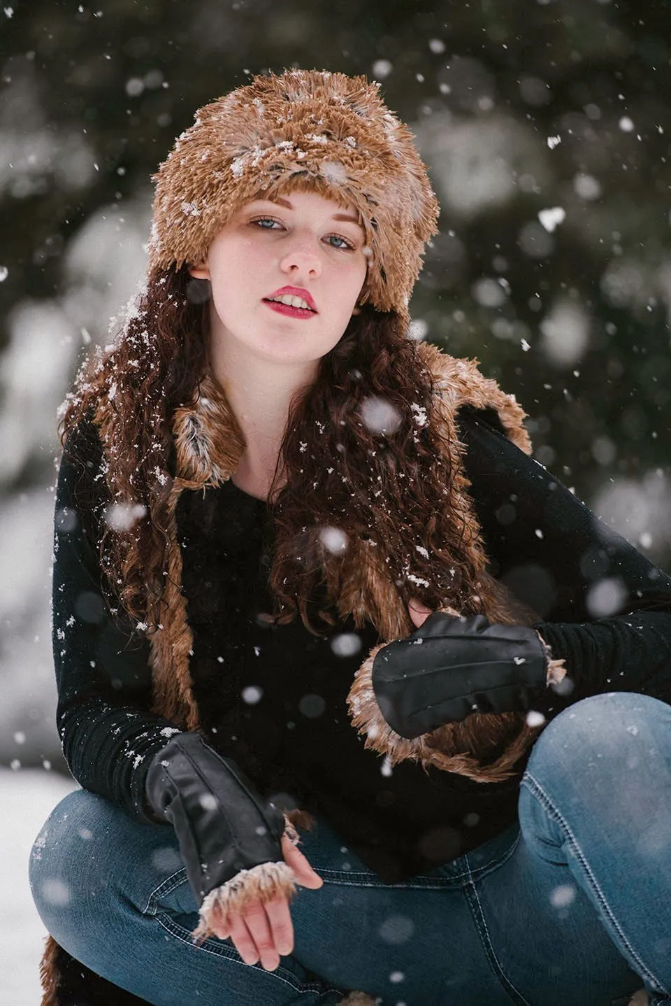 Fingerless Gloves - Vegan Black Leather lined in Fox Faux Fur (SOLD OUT)
