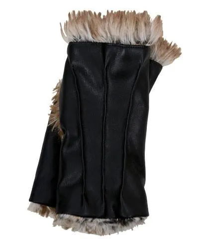Fingerless Gloves - Vegan Black Leather lined in Fox Faux Fur (SOLD OUT)