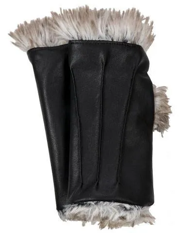 Fingerless Gloves - Vegan Black Leather lined in Fox Faux Fur (SOLD OUT)