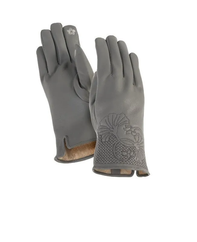 Floral Cuff Touchscreen Gloves - Grey