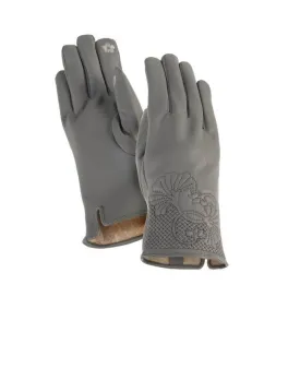 Floral Cuff Touchscreen Gloves - Grey