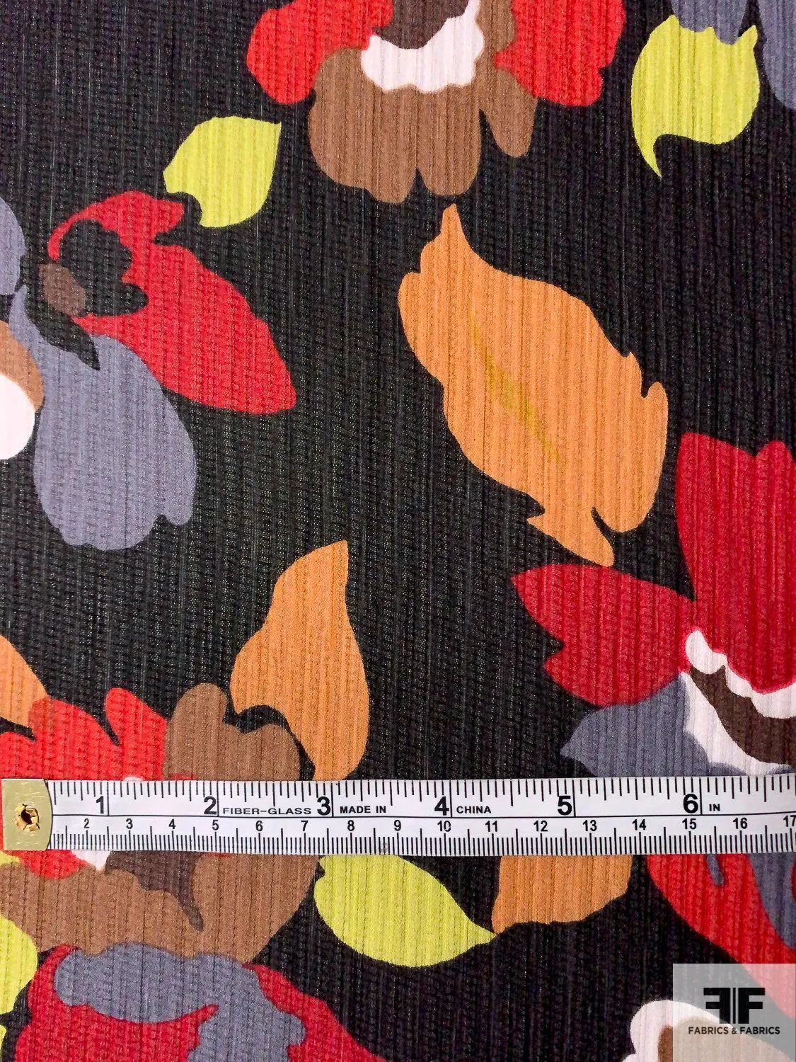 Floral Graphic Printed Crinkled and Textured Silk Chiffon - Red / Black / Grey / Tan